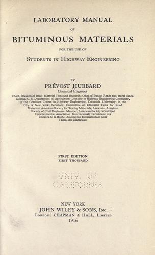 Cover for Laboratory manual of bituminous materials for the use of students in highway engineering