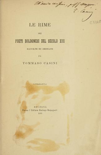 Cover for Le rime dei poeti bolognesi del secolo XIII