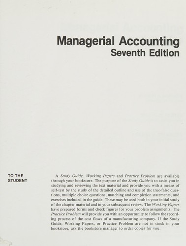 Cover for Managerial accounting