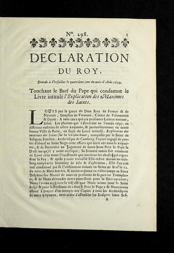 Cover for Declaration du roy, donne e a   Versailles le quatrie me jour du mois d'aou t 1699
