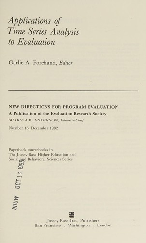 Cover for Applications of time series analysis to evaluation