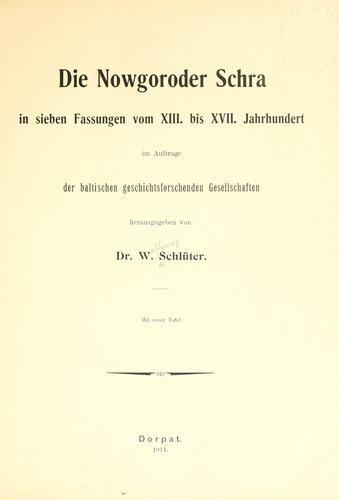 Cover for Die Nowgoroder Schra