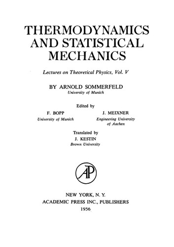 Cover for Thermodynamics and Statistical Mechanics