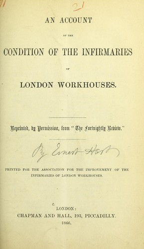 Cover for An account of the condition of the infirmaries of London workhouses
