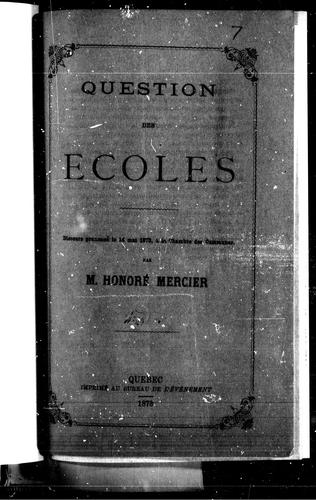 Cover for Question des écoles