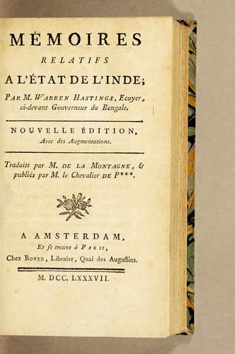Cover for Mémoires relatifs à l'état de l'Inde