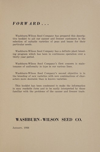 Cover for Information and descriptions of our pea and bean varieties