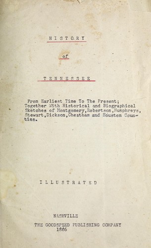 Cover for History of Tennessee from the earliest time to the present