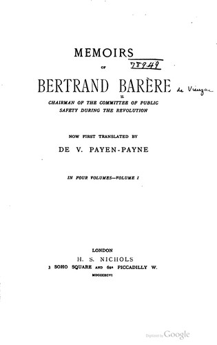 Cover for Memoirs of Bertrand Barère