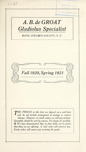 Cover for Fall 1920 spring 1921 [price list]