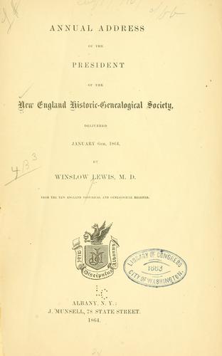 Cover for Annual address of the president of the New England Historic-Genealogical Society