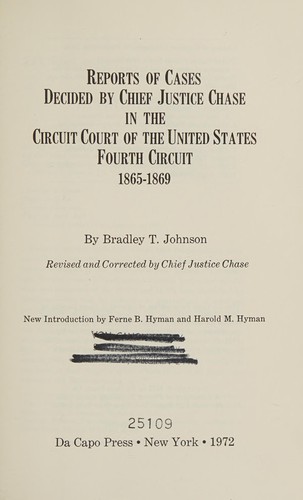 Cover for Reports of Cases Decided by Chief Justice Chase in the Circuit Court of the United States for the Fo