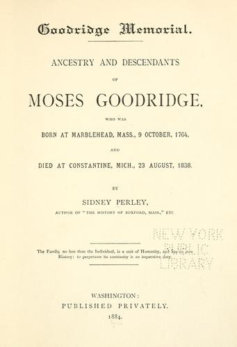 Cover for Goodridge memorial