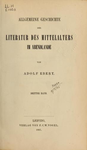 Cover for Allgemeine Geschichte der Literatur des Mittelalters im Abendlande bis zum Beginne des XI. Jahrhunderts