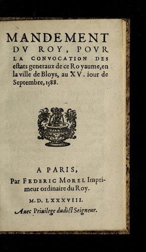 Cover for Mandement dv roy povr la convocation des estats generaux de ce royaume