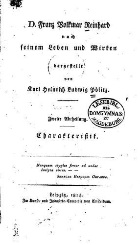 Cover for D. Franz Volkmar Reinhard nach seinem Leben und wirken