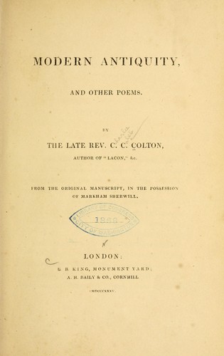 Cover for Modern antiquity, and other poems