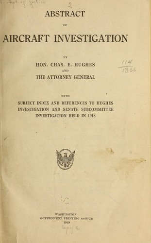 Cover for Abstract of aircraft investigation