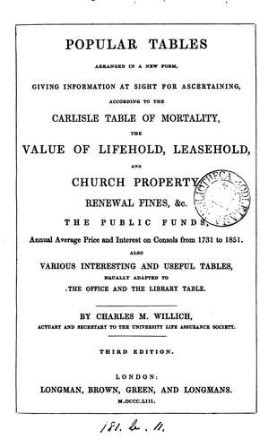 Cover for Popular tables for ascertaining, at sight, the value of advowsons and next ...