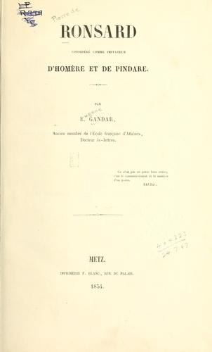 Cover for Ronsard considéré comme imitateur d'Homère et de Pindare.