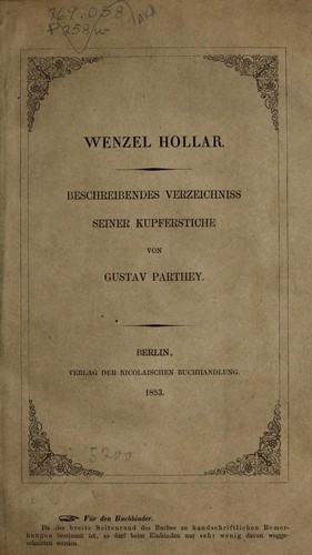 Cover for Wenzel Hollar, beschreibendes Verzeichniss seiner Kupferstiche