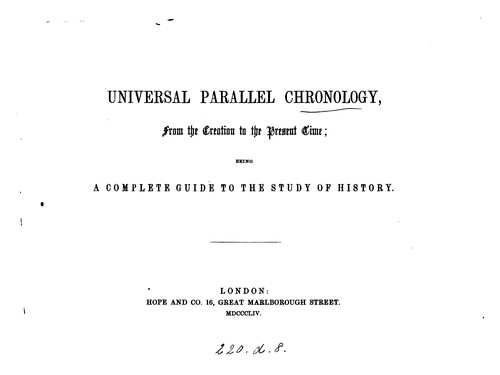Cover for Universal parallel chronology, from the Creation to the present time