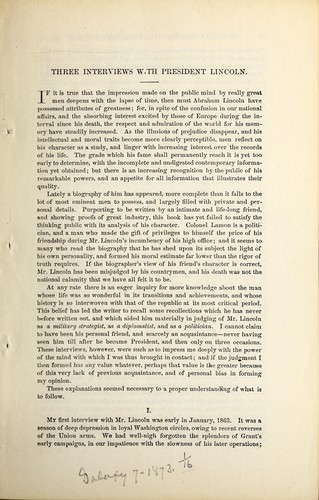 Cover for Three interviews with President Lincoln