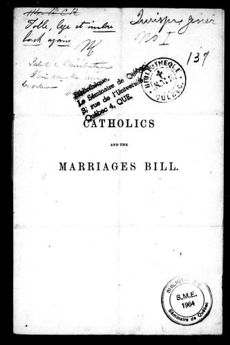 Cover for Catholics and the marriages bill