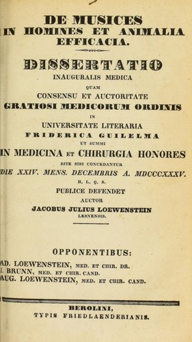 Cover for De musices in homines et animalia efficacia