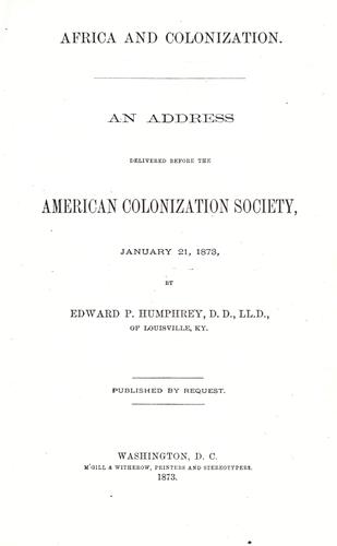 Cover for Africa and colonization