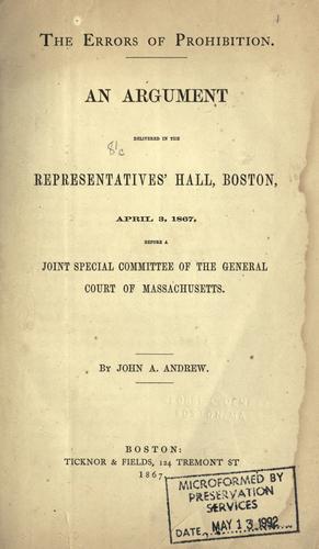 Cover for The errors of prohibition.