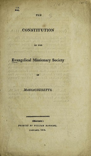 Cover for The constitution of the Evangelical Missionary Society in Massachusetts