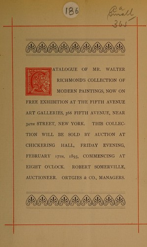 Cover for Catalogue of Mr. Walter Richmond's collection of modern paintings