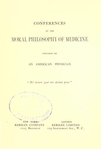 Cover for Conferences on the moral philosophy of medicine