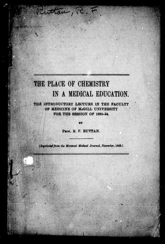 Cover for The place of chemistry in a medical education