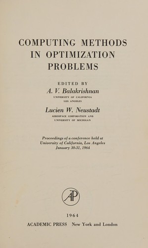 Cover for Computing methods in optimization problems