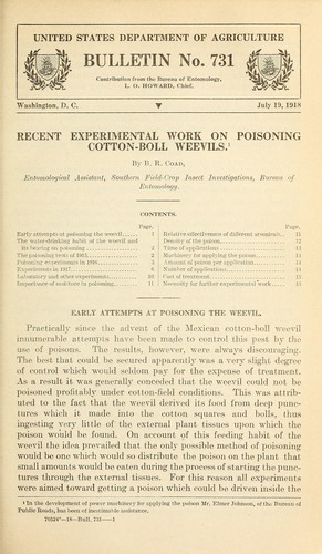 Cover for Recent experimental work on poisoning cotton-boll weevils