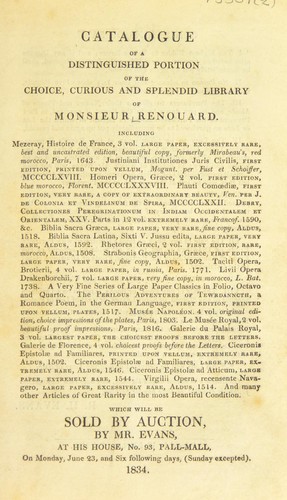 Cover for Catalogue of a distinguished portion of the ... library of Monsieur Renouard ... Which will be sold by auction