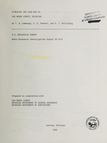 Cover for Hydrology and land use in Van Buren County, Michigan