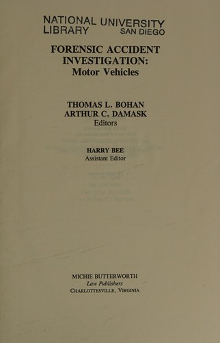 Cover for Forensic accident investigation, motor vehicles