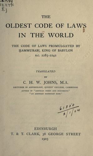 Cover for The oldest code of laws in the world