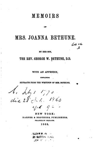 Cover for Memoirs of Mrs. Joanna Bethune
