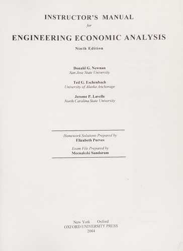 Cover for Instructor's Manual for Engineering Economic Analysis, 9th Ed