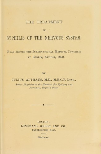 Cover for The treatment of syphilis of the nervous system