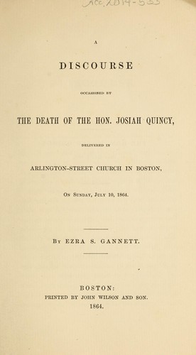 Cover for A discourse occasioned by the death of the Hon. Josiah Quincy