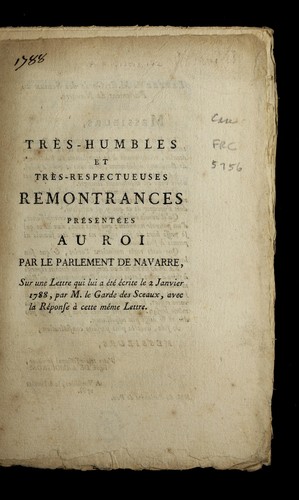 Cover for Tre  s-humbles et tre  s-respectueuses remontrances pre sente es au roi