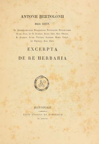 Cover for Excerpta de re herbaria