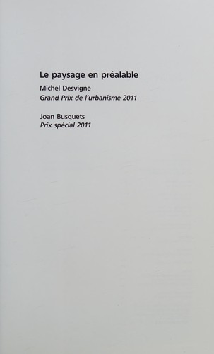 Cover for Le paysage en préalable