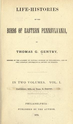 Cover for Life-histories of the birds of eastern Pennsylvania