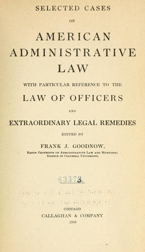 Cover for Selected cases on American administrative law